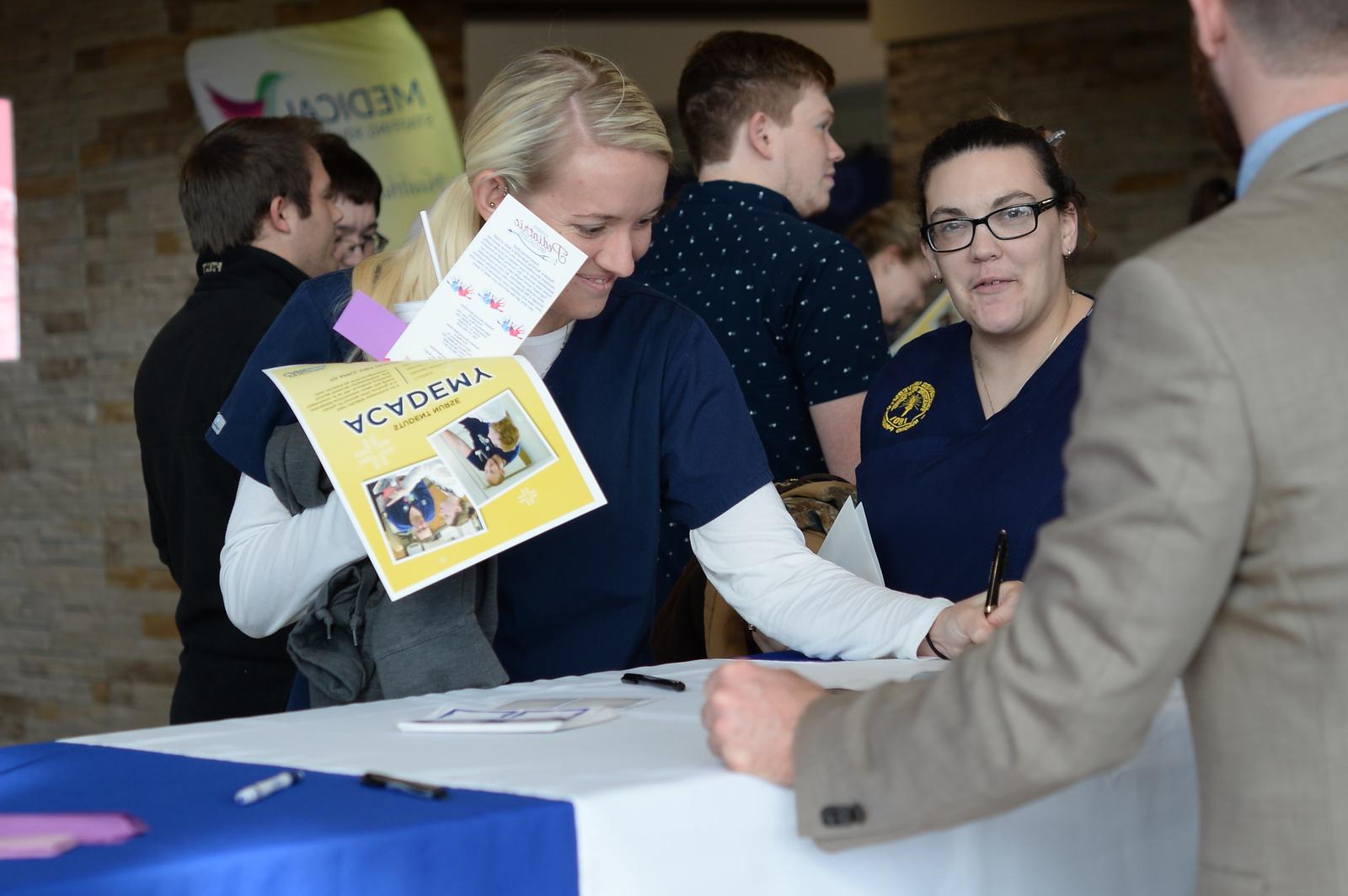 Nursing students at a job fair